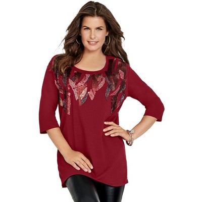 Roaman's Women's Plus Size Feather Sequin Tunic