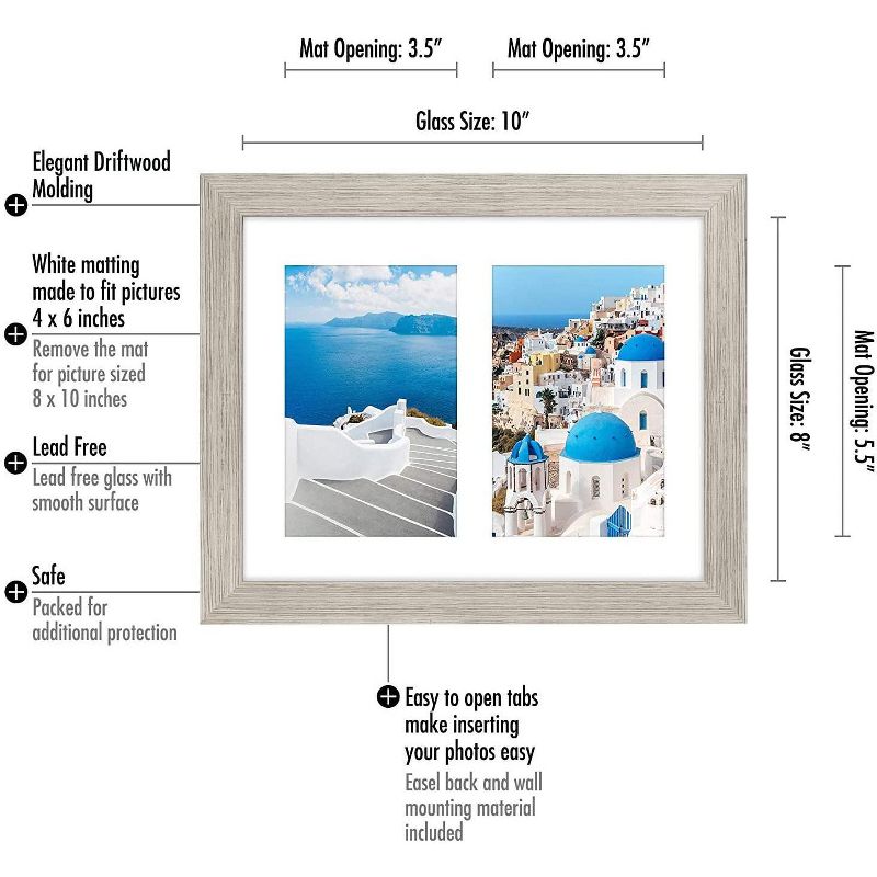 Americanflat Double Picture Frame with tempered shatter-resistant glass - Horizontal and Vertical Formats for Wall -  Available in a variety of Colors, 5 of 6