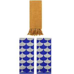 REGALWOVEN 3 Packs Cotton Geometric and Solid Absorbent Soft Hand Towel for Bathroom Kitchen - 1 of 4
