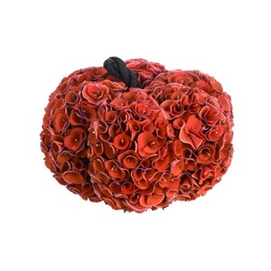 Transpac Wood 12 in. Orange Autumn Rosette Pumpkin - 1 of 2