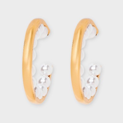 Geo Drop Earrings - A New Day™ Pearl/Gold: Nickel-Free Metal, Post Closure, 1.45" Length