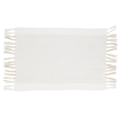 Natural Two-Tone Fabric Placemats with Fringe, Set of 4