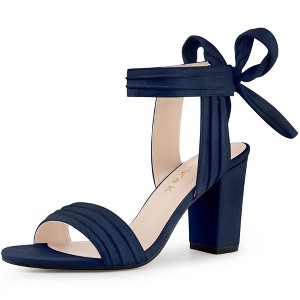 Allegra K Women's Back to College Faux Suede Open Toe Ankle Tie Back Chunky Heel Sandals - 1 of 4