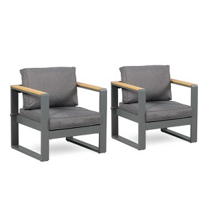 Aoodor Outdoor Aluminum Patio Furniture Armchair, 2 PCS All-Weather Metal Outdoor Sofa Chairs with Washable Thick Cushion for Patio - 1 of 4