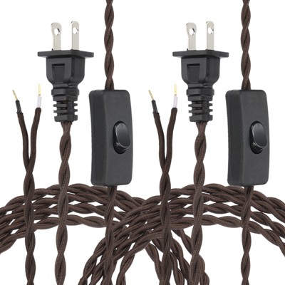 Unique Bargains Vintage Stripped Ends Twisted Cloth Covered Lamp Wires with Button and Plug 2 Pcs