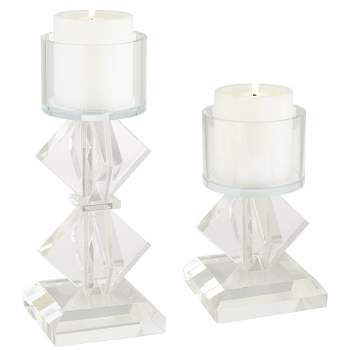 Dahlia Studios Ellie Diamond Stack Glass Pillar Candle Holders Set of 2