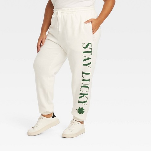 Women's Stay Lucky Graphic Joggers - White 3x : Target