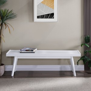 Roundhill Furniture Larwich Solid Wood Slatted Bench, 56.30-Inch Long, White - 1 of 4