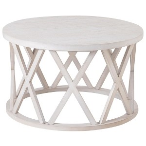COZAYH Rustic Farmhouse Round Coffee Table, X-Motifs Legs & Wood Textured Top, French Country Decor for Living Room and Holds up to 50 Pounds - 1 of 4