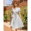 Coolmee Women's Dress Floral Wrap V Neck Pleated Dress Short Lantern Sleeve Flowy A Line Midi Dress with Belted - 4 of 4
