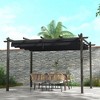 Outsunny Outdoor Retractable Pergola, Heavy Duty Wood Grain Aluminum with Weather Resistant Fabric Sun Shade Canopy, Patio Shelter - 2 of 4
