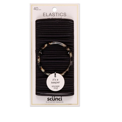 Scunci No Damage Elastics With Bonus Ring Holder Black 4mm 40ct
