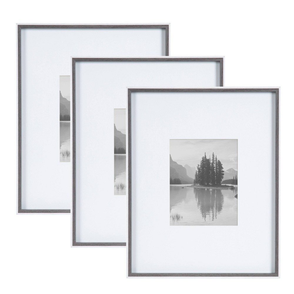 Photos - Photo Frame / Album Kate & Laurel All Things Decor  16"x20" Matted to 8"x10" Gibson Photo Frames Gray/White(Set of 3)