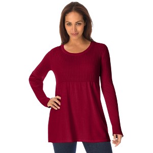 Jessica London Women's Plus Size Ribbed Baby Doll Tunic Sweater - 1 of 4