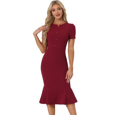 Allegra K Women's Slim Fit Vintage Work Short Sleeve Mermaid Bodycon Dresses