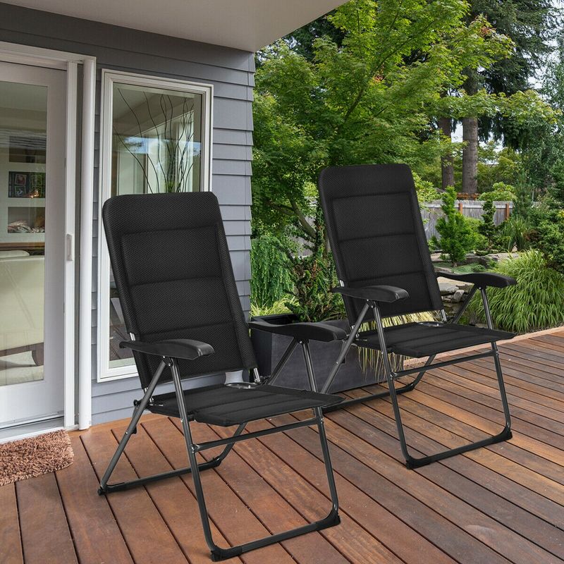 Costway 2PCS Patio Folding Chairs Back Adjustable Reclining Padded Garden Furniture, 1 of 11
