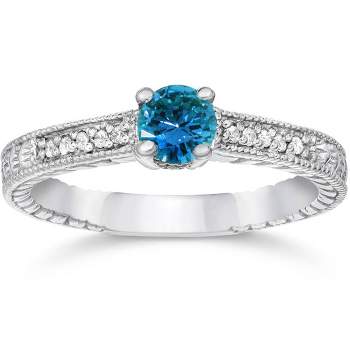 Pompeii3 1/2ct Blue & White Diamond Vintage Engagement Ring 14K White Gold