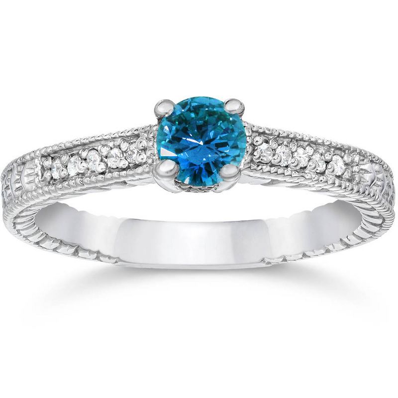 Pompeii3 1/2ct Blue & White Diamond Vintage Engagement Ring 14K White Gold, 1 of 4