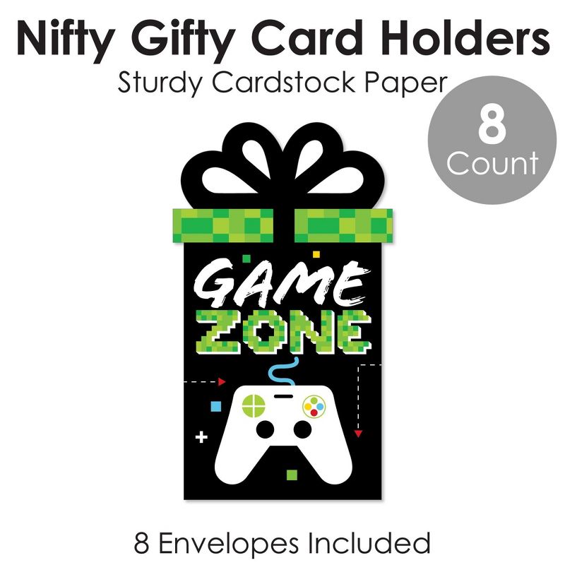 Big Dot of Happiness Game Zone - Pixel Video Game Party or Birthday Party Money and Gift Card Sleeves - Nifty Gifty Card Holders - Set of 8, 5 of 9