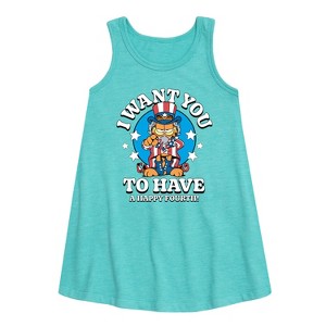Girls' - Garfield - Want You To Have A Happy Fourth Graphic Sleeveless Aline Dress - 1 of 3