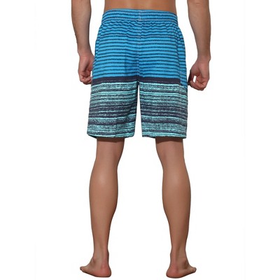 Lars Amadeus Men's Color Block Stripes Pattern Drawstring Waist Long Swimwear Shorts 36 Light Blue — фото 3