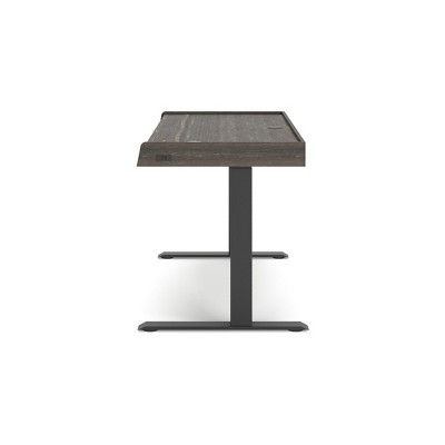 Dark Brown Adjustable Height Desk with USB Ports and Drawers