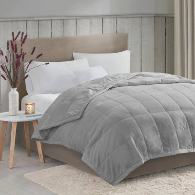 Grey Reversible Plush to Microfiber Full Blanket