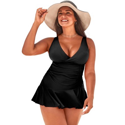 Swimsuits for All Women's Plus Size Plunge Ruffle Swimdress