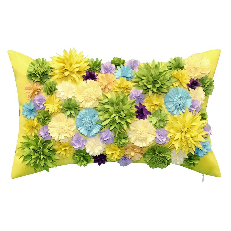 20" x 12" Floral Bouquet Dimensional Decorative Lumbar Patio Throw Pillow - Edie@Home, 1 of 8