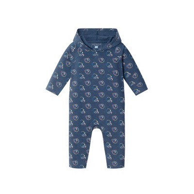 Image of Andy & Evan Infant  Navy Football Hooded Romper Blue, Size 0-3 Months.