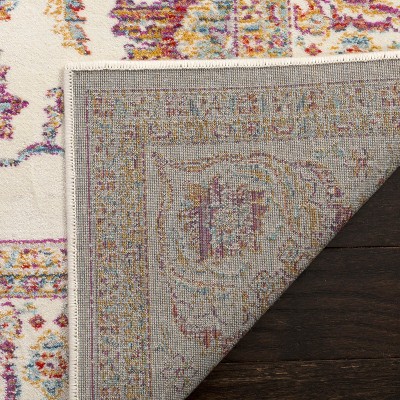 Ivory and Multi Hand-Knotted Viscose Rectangular Area Rug
