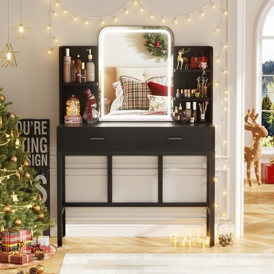 Aheaplus Makeup Vanity with Mirror and Lights, Vanity Table with Drawers