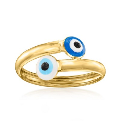 Ross-Simons Italian Multicolored Enamel Evil Eye Bypass Ring in 10kt Yellow Gold