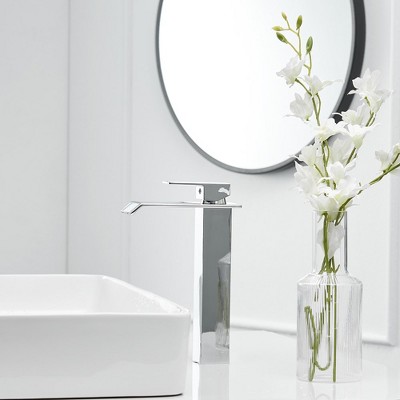 Polished Chrome Waterfall Vessel Sink Faucet with Pop-Up Drain