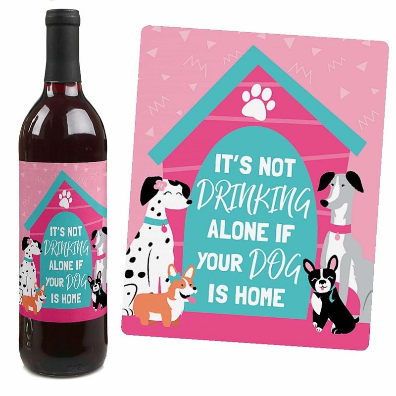 Big Dot of Happiness Pawty Like a Puppy Girl - Pink Dog Baby Shower or Birthday Party Decor for Women and Men - Wine Bottle Label Stickers - Set of 4, 3 of 9
