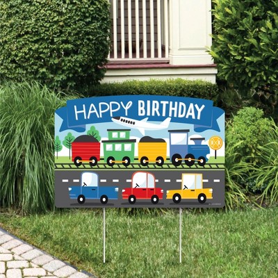 Big Dot of Happiness Cars, Trains, and Airplanes - Transportation Birthday Party Yard Sign Lawn Decorations - Happy Birthday Party Yardy Sign