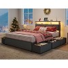 Furnulem Queen Bed Frame with 6 Storage Drawers Metal Platform Bed Frame with 2-Tier Storage Headboard PU Leather Upholstered Charging Station and LED - 2 of 4