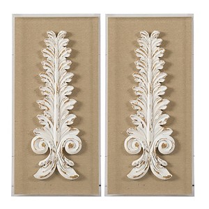 A&B Home 13.5"x27.5" Set of 2 3D Leaf Wall Arts Brown Washed White: Transitional Style, Vertical, Includes Mounting Hardware - 1 of 4