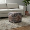 HomeRoots 18" Navy Blue and Terra Cotta Upholstered Medallion Pouf Ottoman - 2 of 4