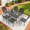 7-Piece Cast Aluminum Patio Set - Heavy Duty Rust-Proof Outdoor Dining Table & Chairs with Red Cushions, Umbrella Hole for Backyard, Poolside - 2 of 4