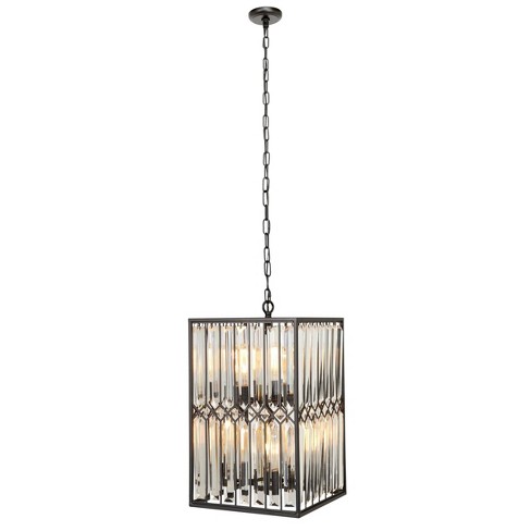 13 X 22 Large Rectangular Metal And Beveled Glass Chandelier Black Olivia May Target