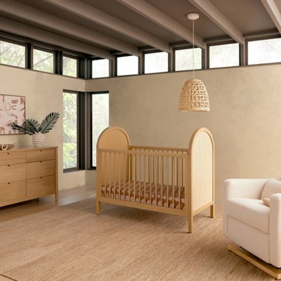 Light Wood Pine Boho-Chic Convertible Toddler Crib
