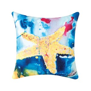 C&F Home 18" x 18" Starfish Watercolor Cotton Accent Throw Pillow, Coastal Beach - 1 of 4