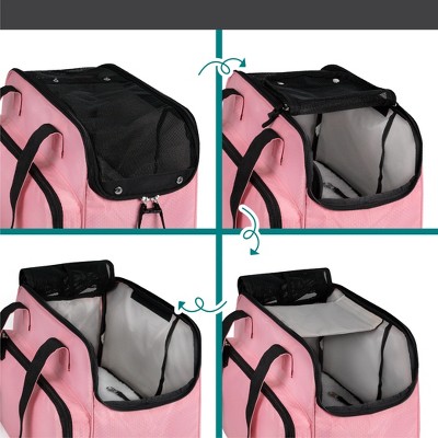 PetAmi Small Dog Purse Carrier, Soft Portable Pet Puppy Cat Travel Handbag Tote, Airline Approved Breathable Pockets Fleece Bed (Pink)