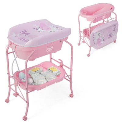 Infans Baby Changing Table w/Bathtub, Folding & Portable Diaper Station w/Wheels