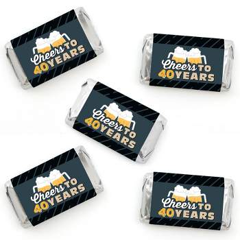Big Dot of Happiness Cheers and Beers to 40 Years - Mini Candy Bar Wrapper Stickers - 40th Birthday Party Small Favors - 40 Count