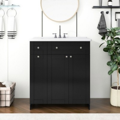 30-Inch Bathroom Vanity With Ceramic Sink Combo, Abundant Storage Cabinet - 2 Soft-Close Doors And Double-Tier Deep Drawer -Cuddlewood