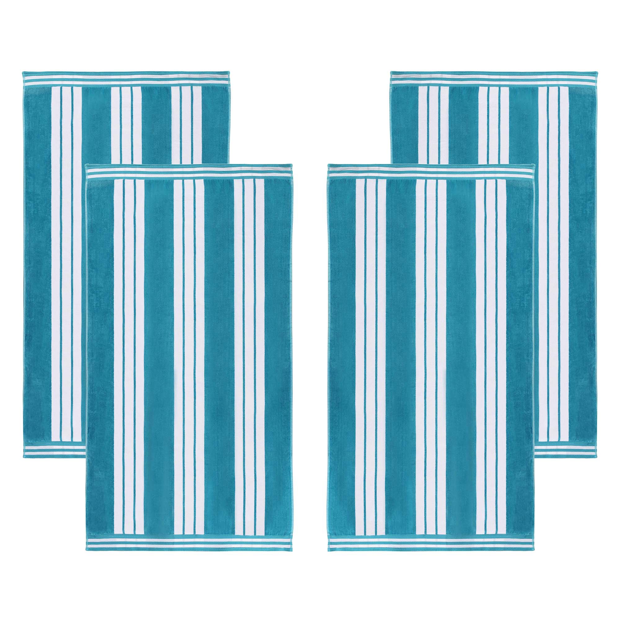 Striped Oversized Absorbant Extra Large Cotton Beach Towel, 4 Piece Set, Turquoise - Blue Nile Mills