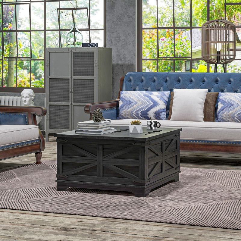 HOMCOM Farmhouse Coffee Table with Flip Top, Hidden Storage Compartment, Square Center Table for Living Room, 3 of 7