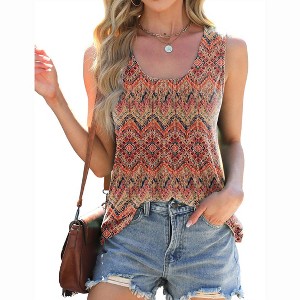 Womens Round Neck Tank Tops Summer Sleeveless Loose Printed Casual Henley Shirts - 1 of 4